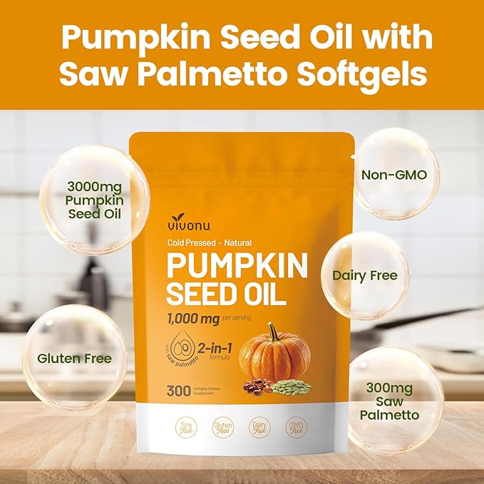 Pumpkin Seed Oil with Saw Palmetto Capsules - Cold Pressed, Pure Virgin Oil, Essential Fatty Acids & Phytosterols