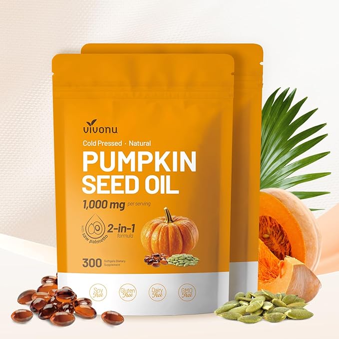 Pumpkin Seed Oil with Saw Palmetto Capsules - Cold Pressed, Pure Virgin Oil, Essential Fatty Acids & Phytosterols