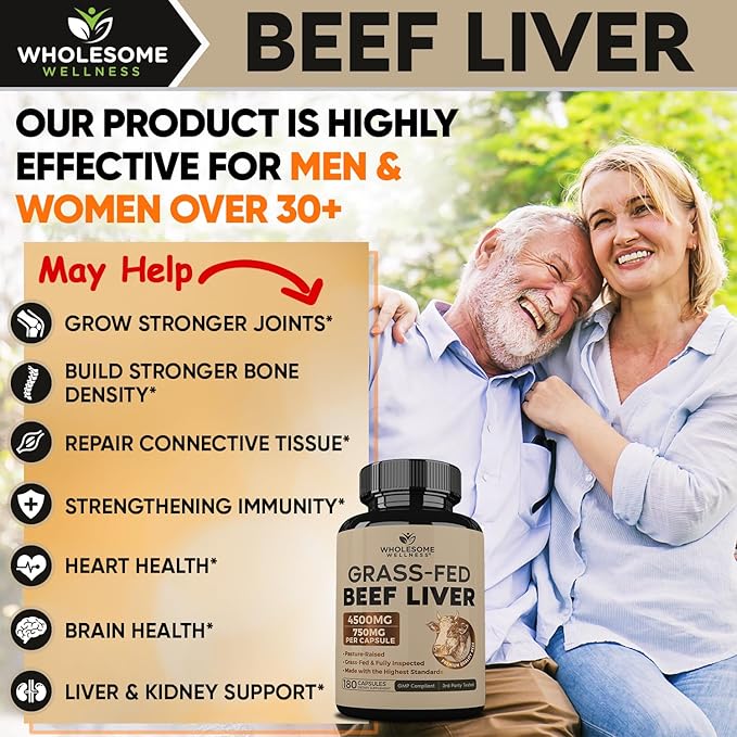 Grass Fed Desiccated Beef Liver Capsules - Natural Iron, Vitamin A, B12 for Energy