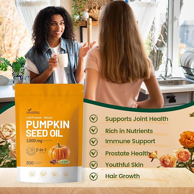 Pumpkin Seed Oil with Saw Palmetto Capsules - Cold Pressed, Pure Virgin Oil, Essential Fatty Acids & Phytosterols