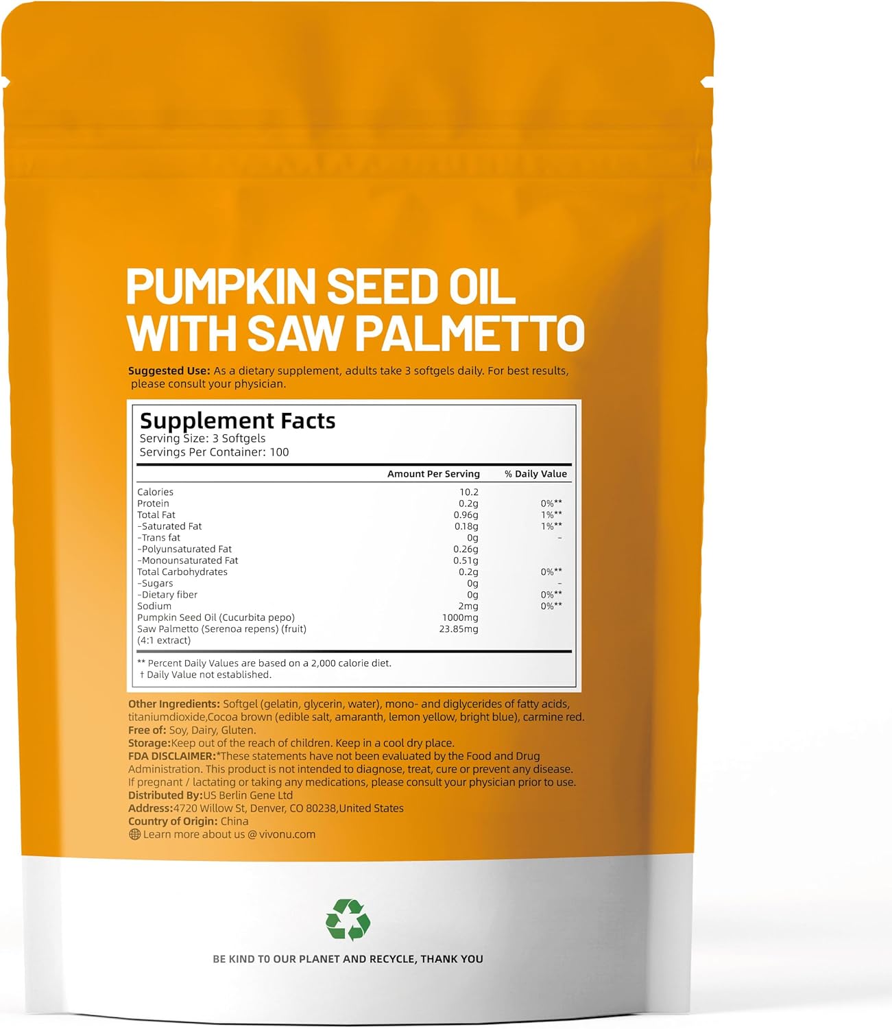 Pumpkin Seed Oil with Saw Palmetto Capsules - Cold Pressed, Pure Virgin Oil, Essential Fatty Acids & Phytosterols