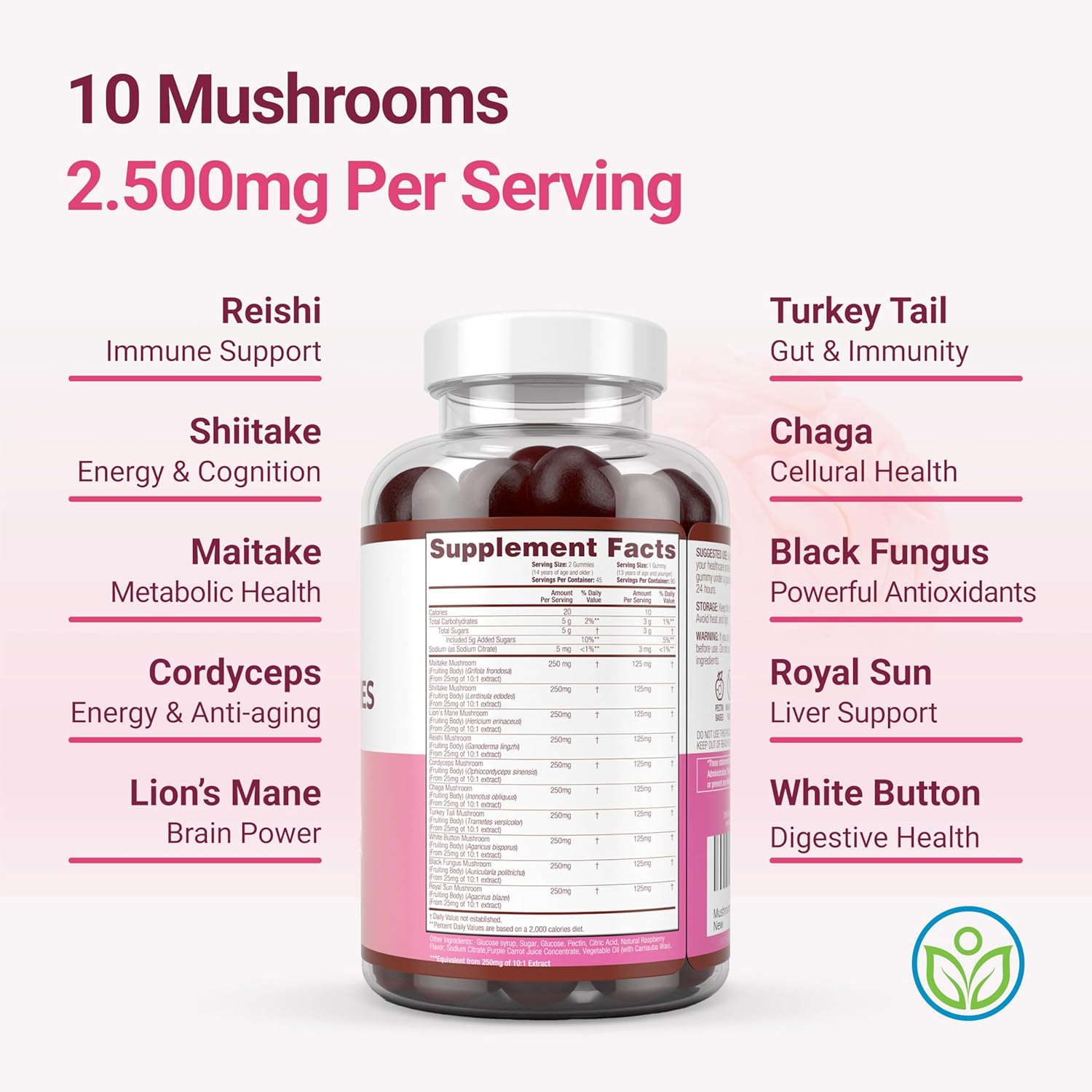 Mushroom Gummies Supplement for Energy, Focus, & Gut Health - Made in USA & 3rd Party Tested