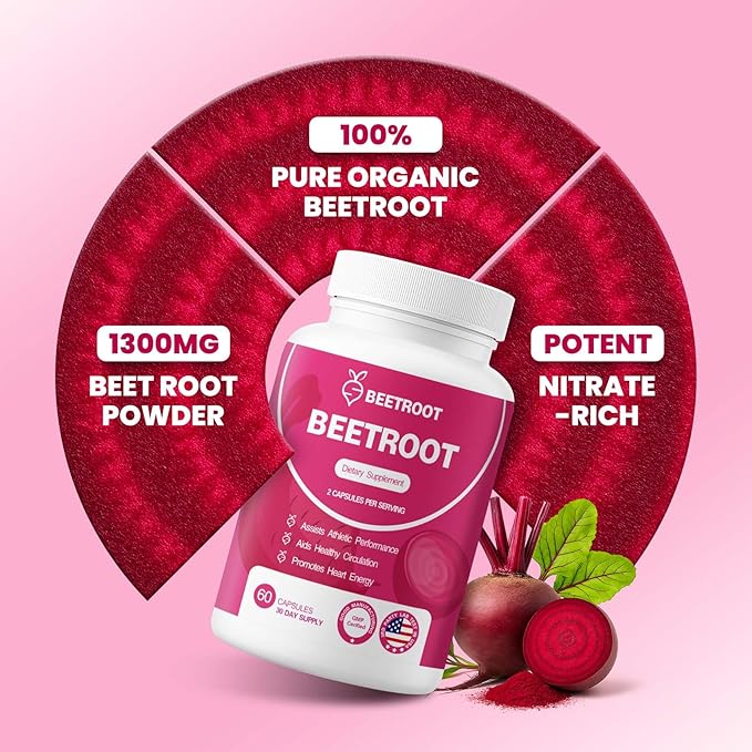 Beetroot Capsules – 1300mg Non-GMO Beet Root Powder Supplement