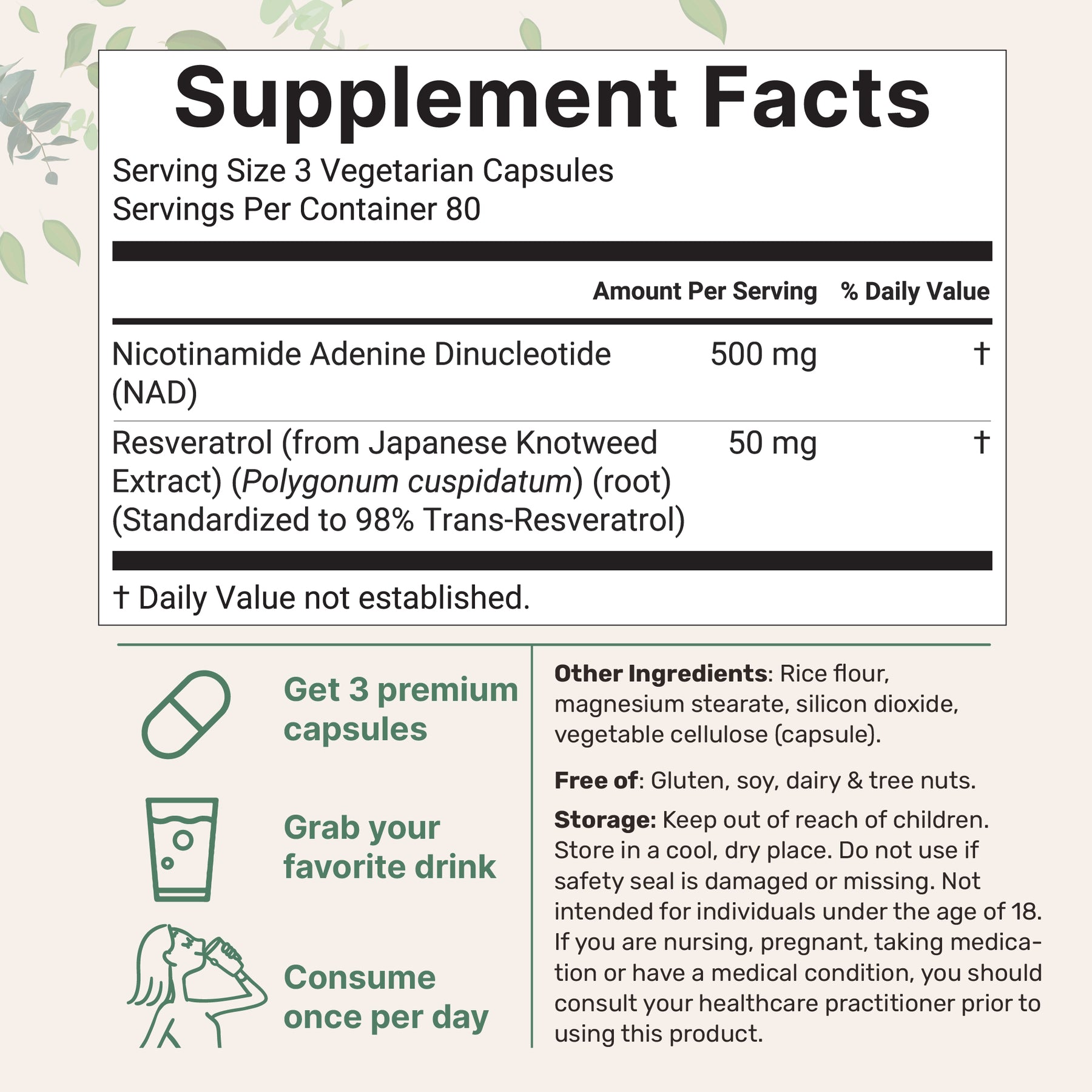 2 In 1 NAD+ Supplement 500mg with Resveratrol