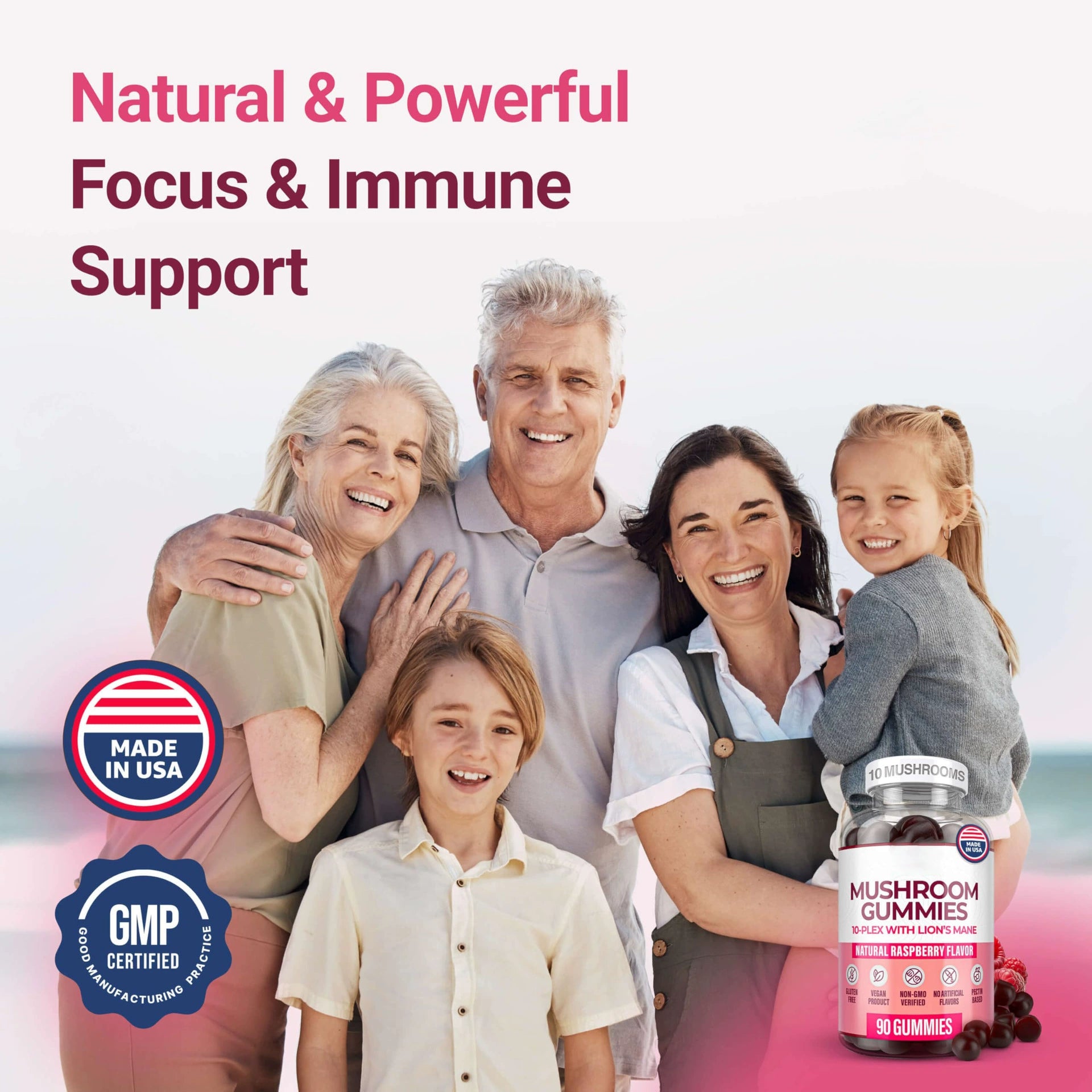 Mushroom Gummies Supplement for Energy, Focus, & Gut Health - Made in USA & 3rd Party Tested