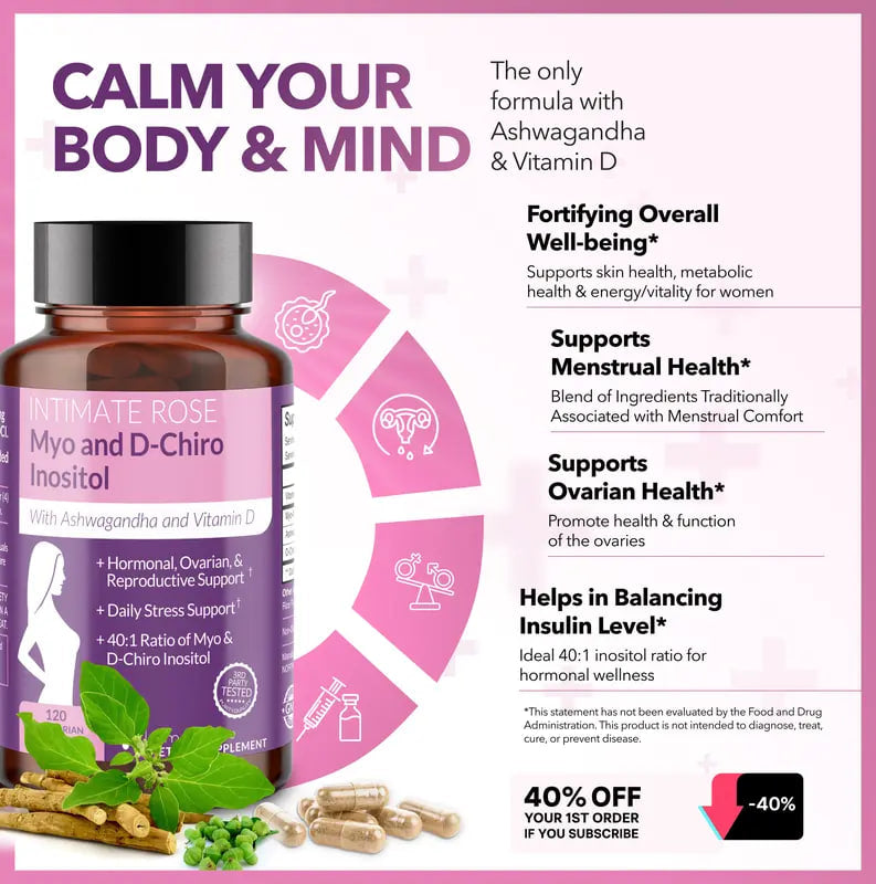 Myo-Inositol & D-Chiro Inositol Supplement with Ashwagandha for Women & Vitamin D3