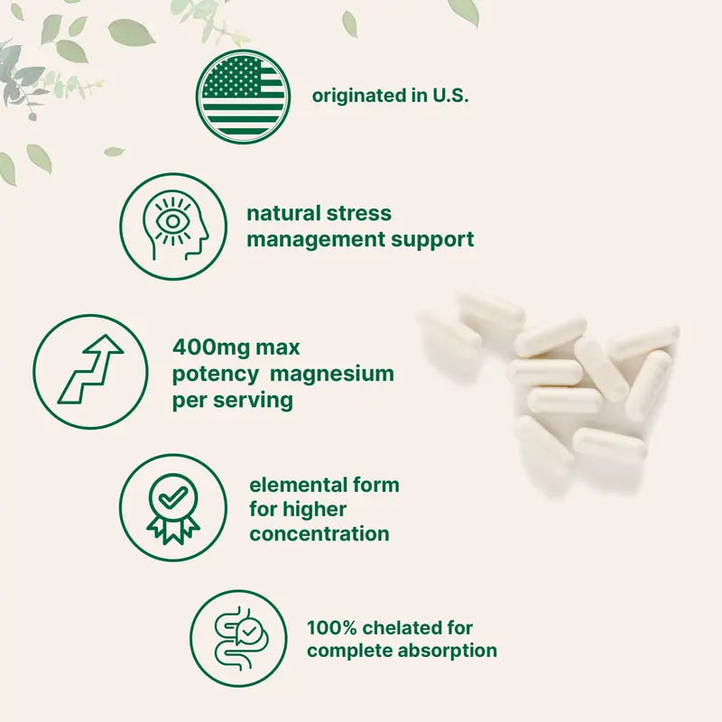 Magnesium Glycinate 400mg Per Serving, 240 Capsules, Potent Elemental Form, 100% Chelated, High Absorption