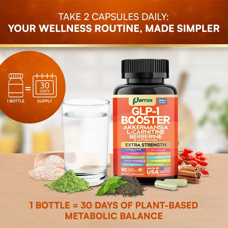 GLP-1 Booster: 20 in 1 Organic Metabolism Support - Dietary Supplement with Akkermansia, L-Carnitine, Berberine & More Natural Ingredients