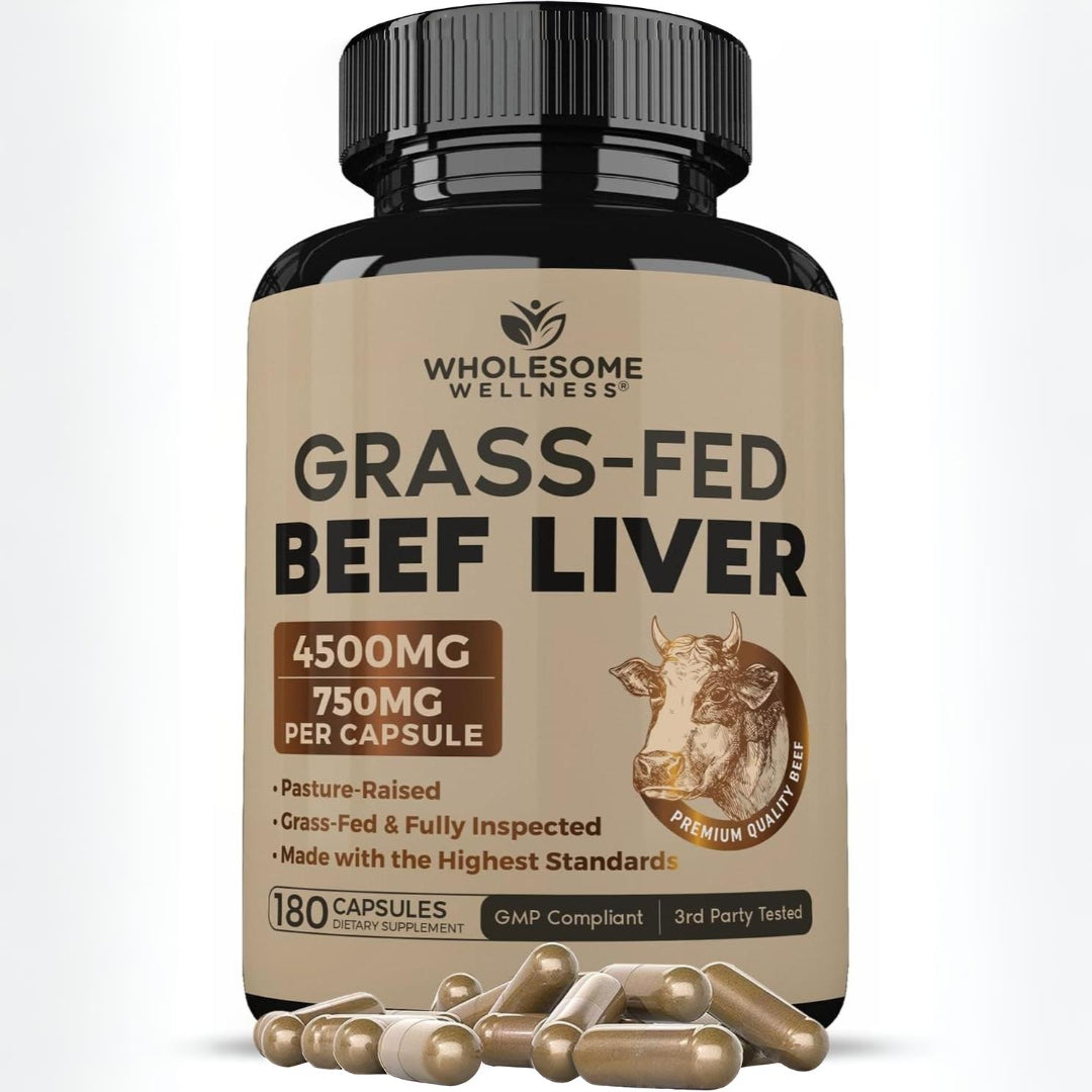 Grass Fed Desiccated Beef Liver Capsules - Natural Iron, Vitamin A, B12 for Energy