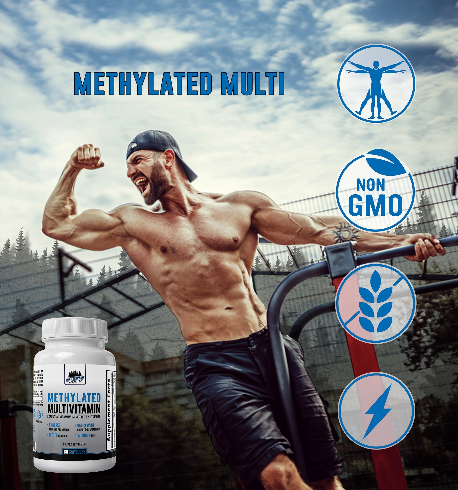 Methylated Multivitamin for Adults - 60 Capsules, CoQ10, Active B12, L-Methylfolate, Essential Vitamins & Minerals for Optimal Health & Performance