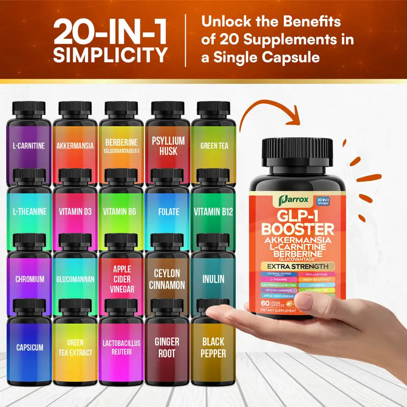 GLP-1 Booster: 20 in 1 Organic Metabolism Support - Dietary Supplement with Akkermansia, L-Carnitine, Berberine & More Natural Ingredients