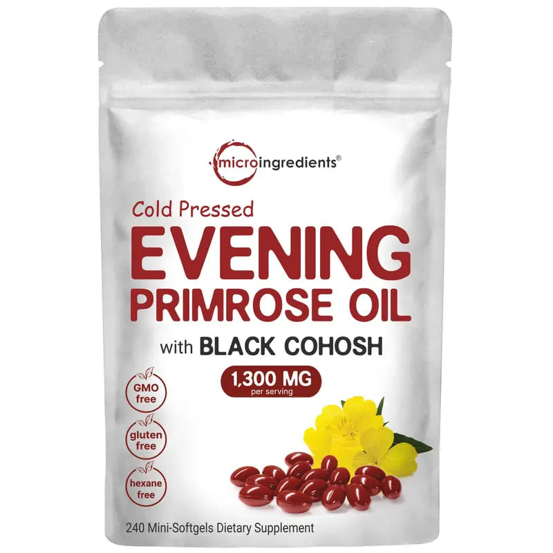 Evening Primrose Oil 1300mg Per Serving, 240 Softgels | Enhanced with 40mg Black Cohosh Extract, Cold Pressed – 10% Active GLA, Non-GMO, No Gluten, Easy to Swallow