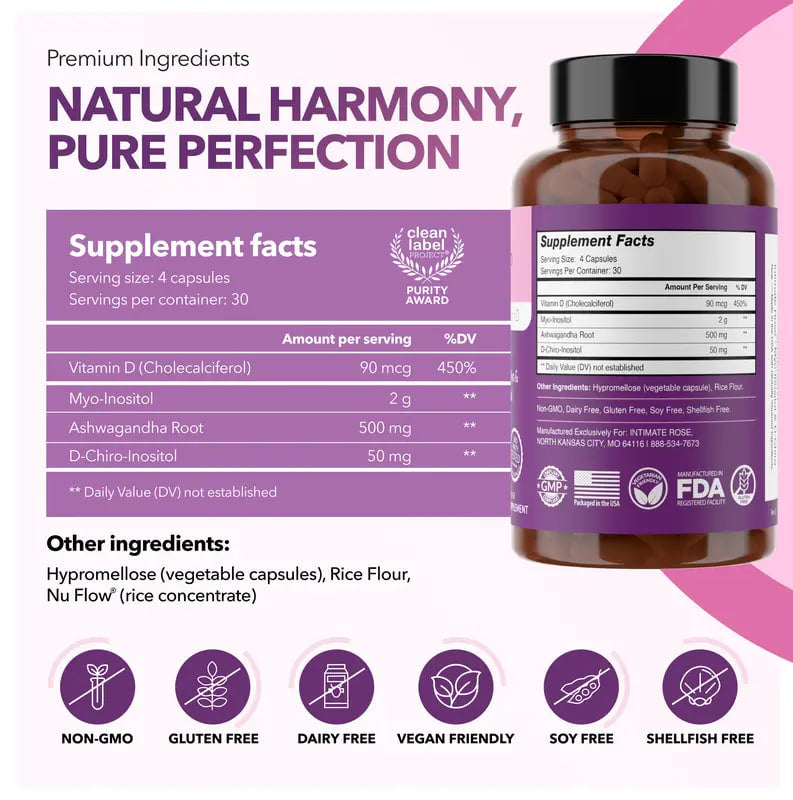 Myo-Inositol & D-Chiro Inositol Supplement with Ashwagandha for Women & Vitamin D3