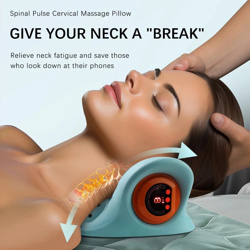 Electric Neck Massager Cervical Pillow EMS Traction Heating Vibration Massage