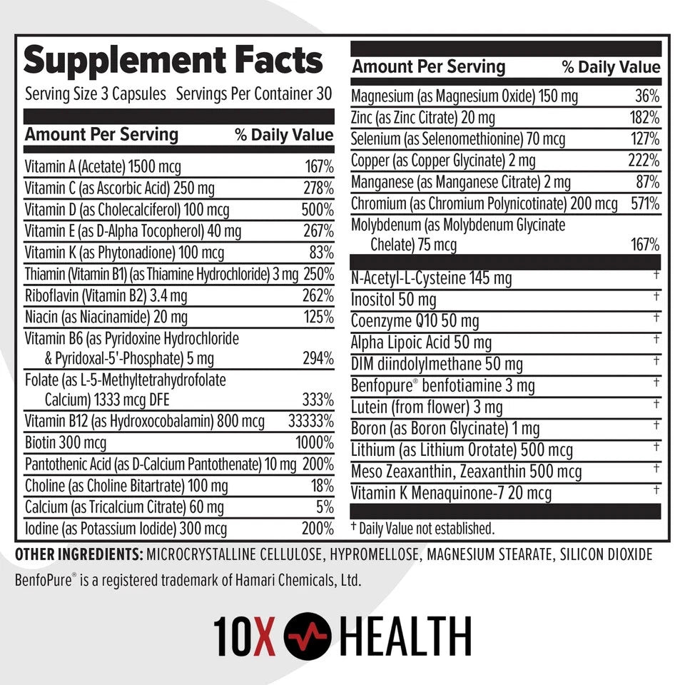 10X Health Optimize – Methylated Multivitamin for Men & Women – 34-in-1 Formula with B12, 5-MTHF, B Complex, NAC, Magnesium & Zinc